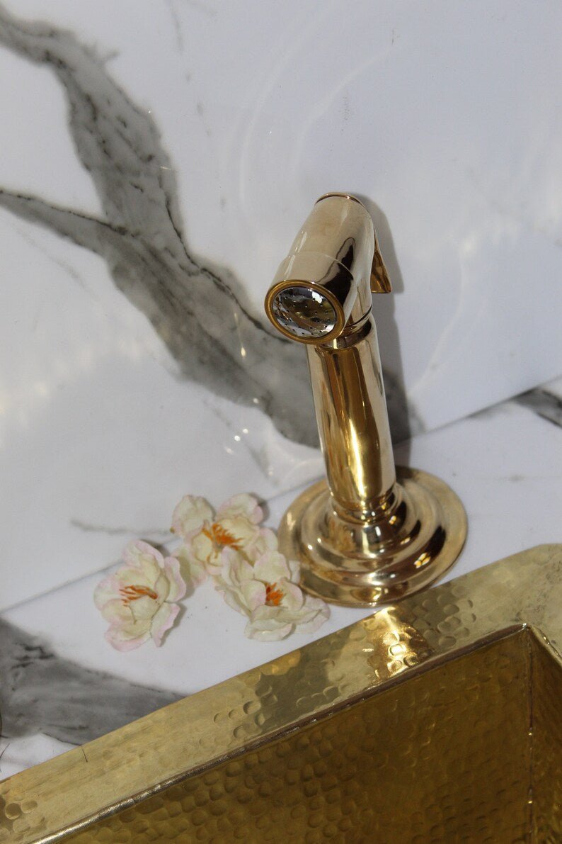 Unlacquered Brass Bridge Faucet With Linear Legs and Various Handles style vintage Kitchen 8" Brass Bridge