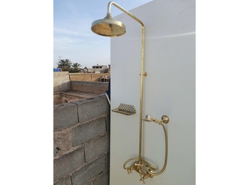 Unlacquered Brass Exposed shower Head with Handheld