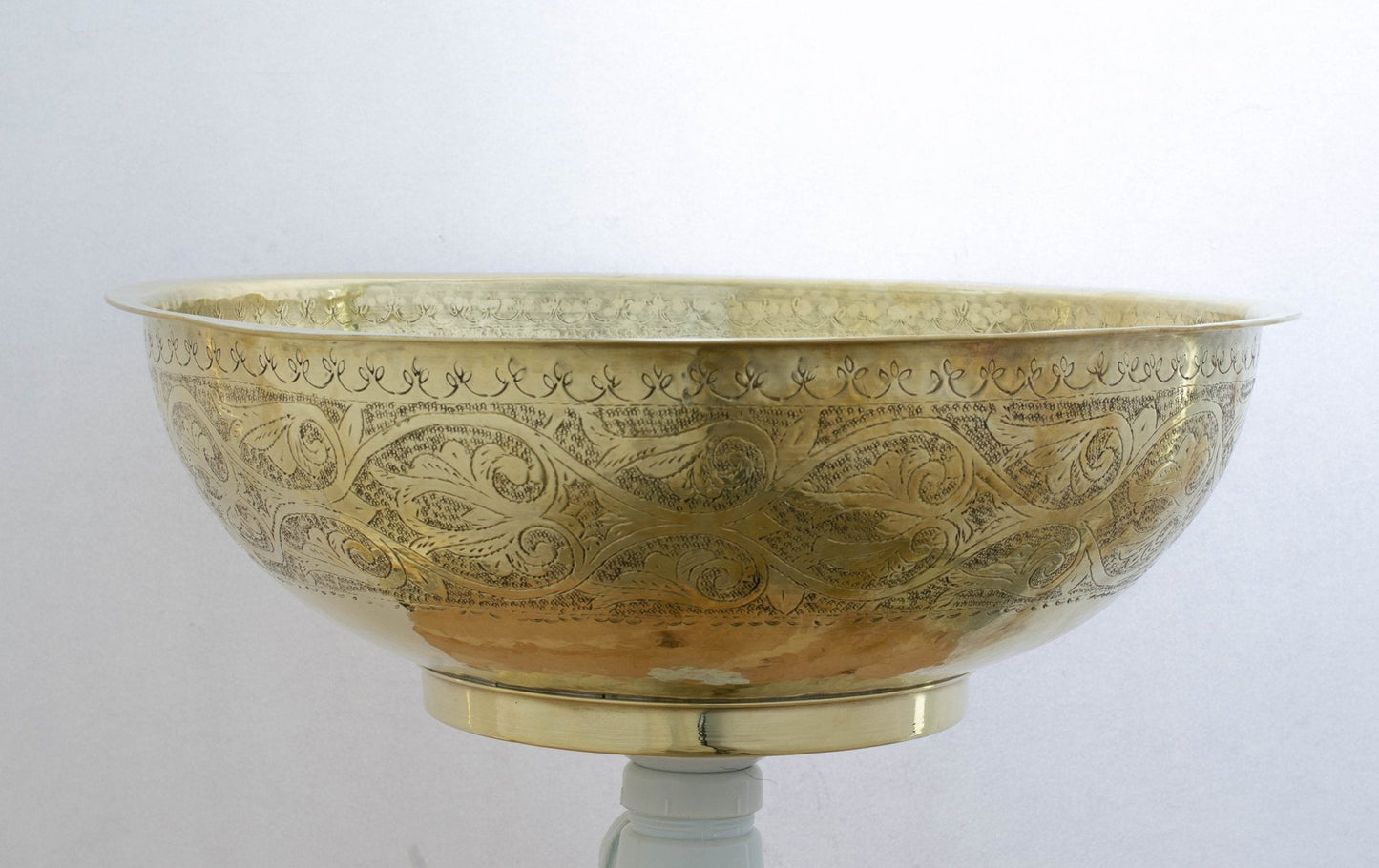 Round Engraved Vessel Sink , Moroccan Brass Sink 16.5 "