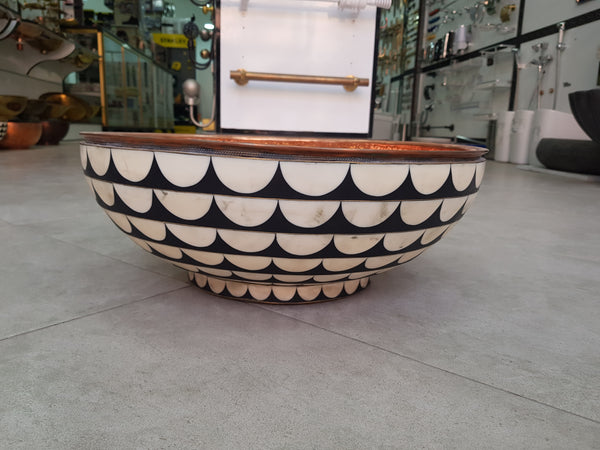 Copper And Ceramic Vessel Sink , Black And White Round Sink