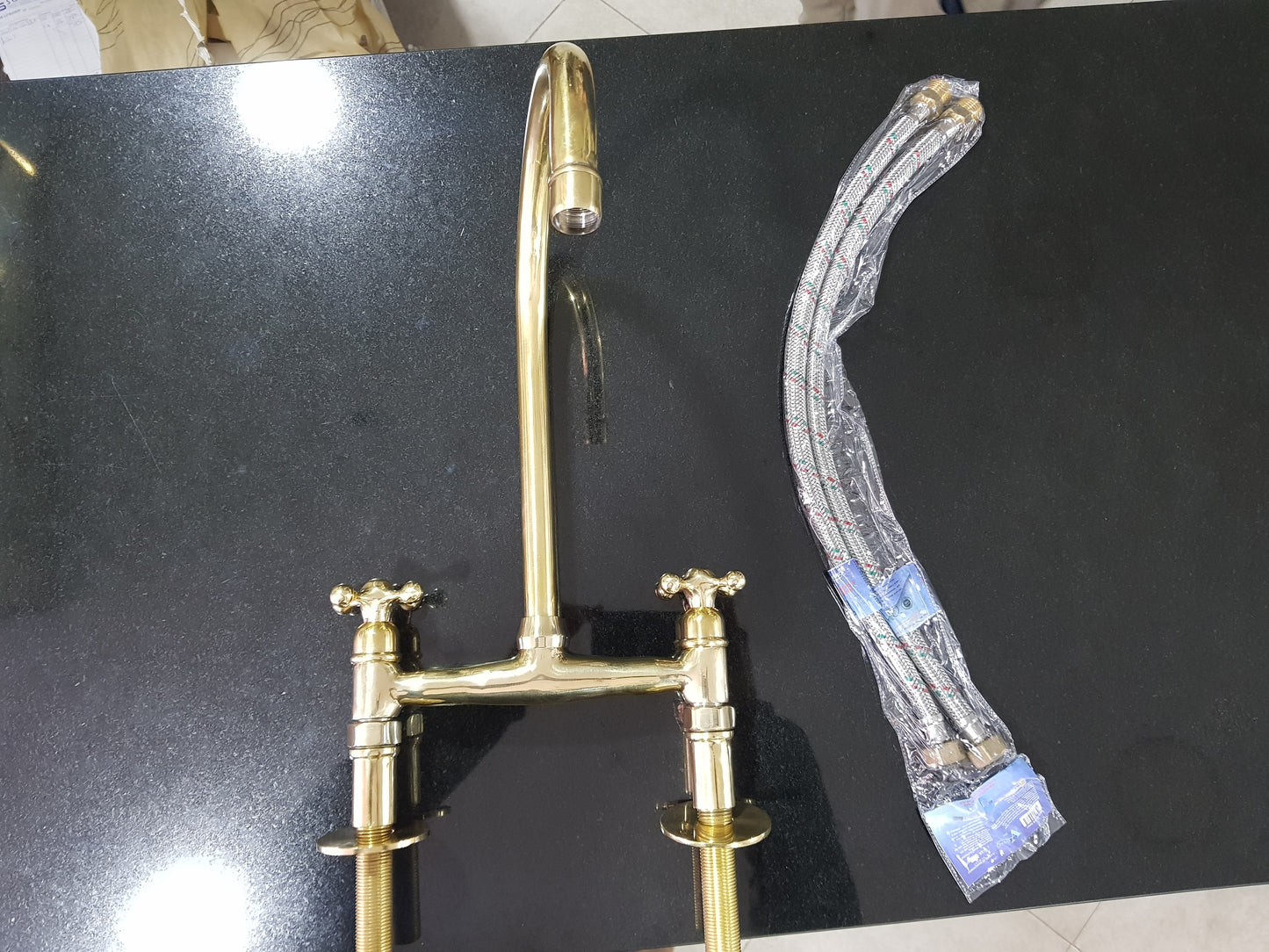 Brass Bridge Faucet - Antique Brass Kitchen Faucet with sprayer