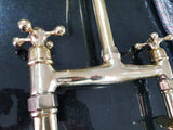 Brass Bridge Faucet - Antique Brass Kitchen Faucet with sprayer