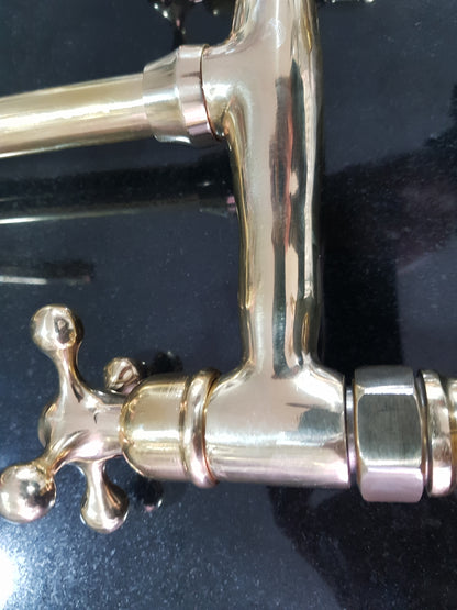 Brass Bridge Faucet - Antique Brass Kitchen Faucet with sprayer