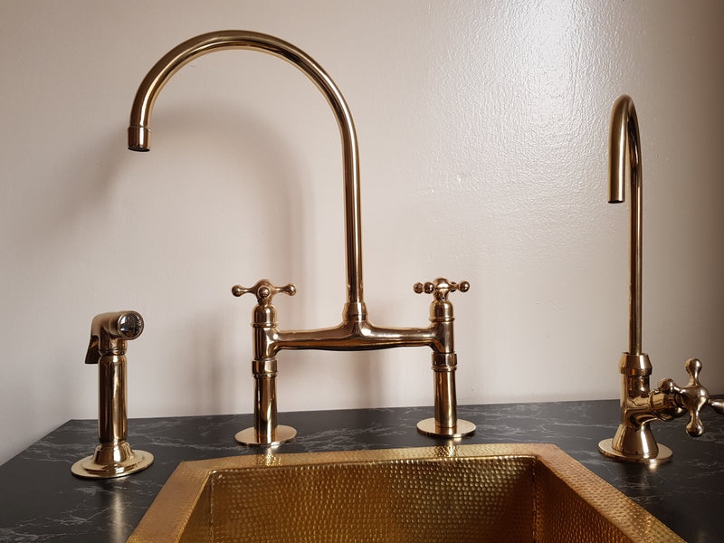 Antique Brass Bridge Kitchen Faucet