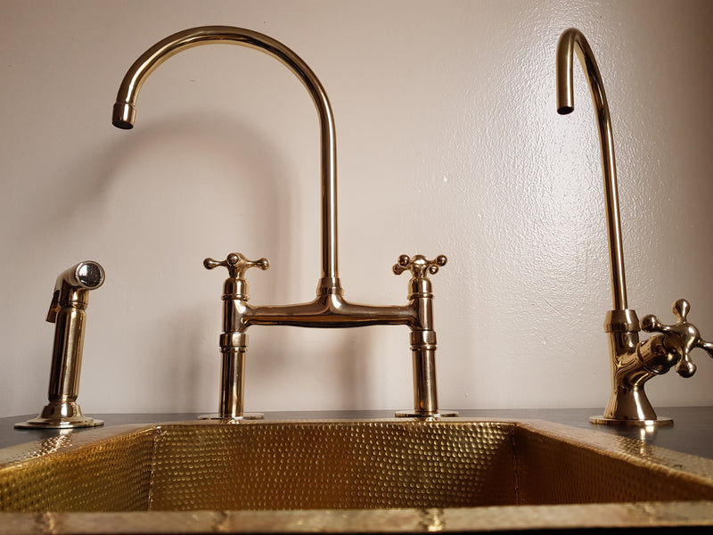 Antique Brass Bridge Kitchen Faucet