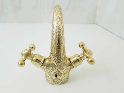 Solid brass engraved faucet; Bathroom faucet; two handles bathroom faucet