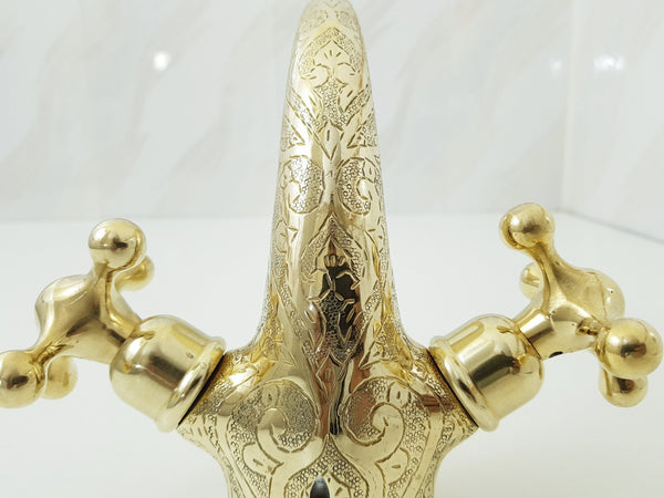 Solid brass engraved faucet; Bathroom faucet; two handles bathroom faucet