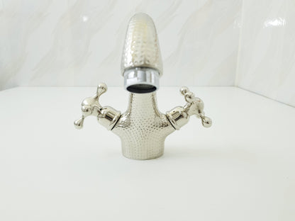 Hammered silver faucet ; Bathroom silver faucet ; two handles faucet