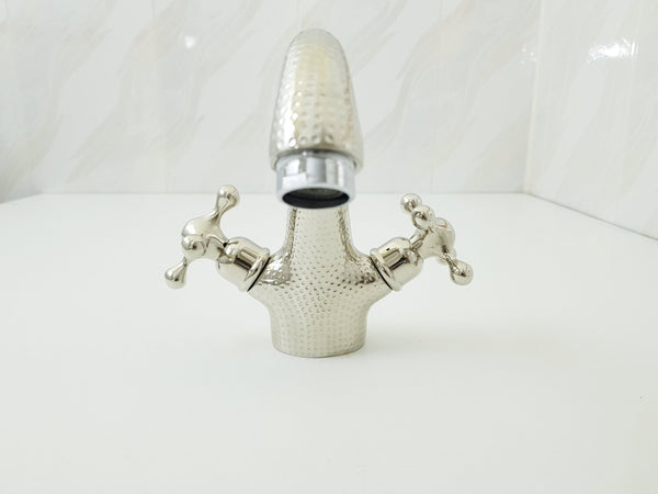 Hammered silver faucet ; Bathroom silver faucet ; two handles faucet