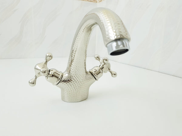 Hammered silver faucet ; Bathroom silver faucet ; two handles faucet