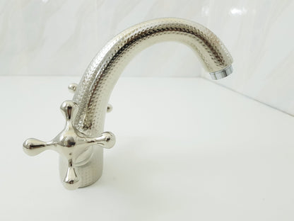 Hammered silver faucet ; Bathroom silver faucet ; two handles faucet