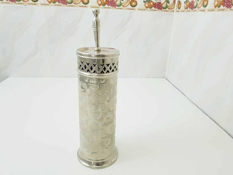 Silver toilet brush holder ; Engraved solid silver ; handmade toilet brush holder ;floor mount toilet brush holder