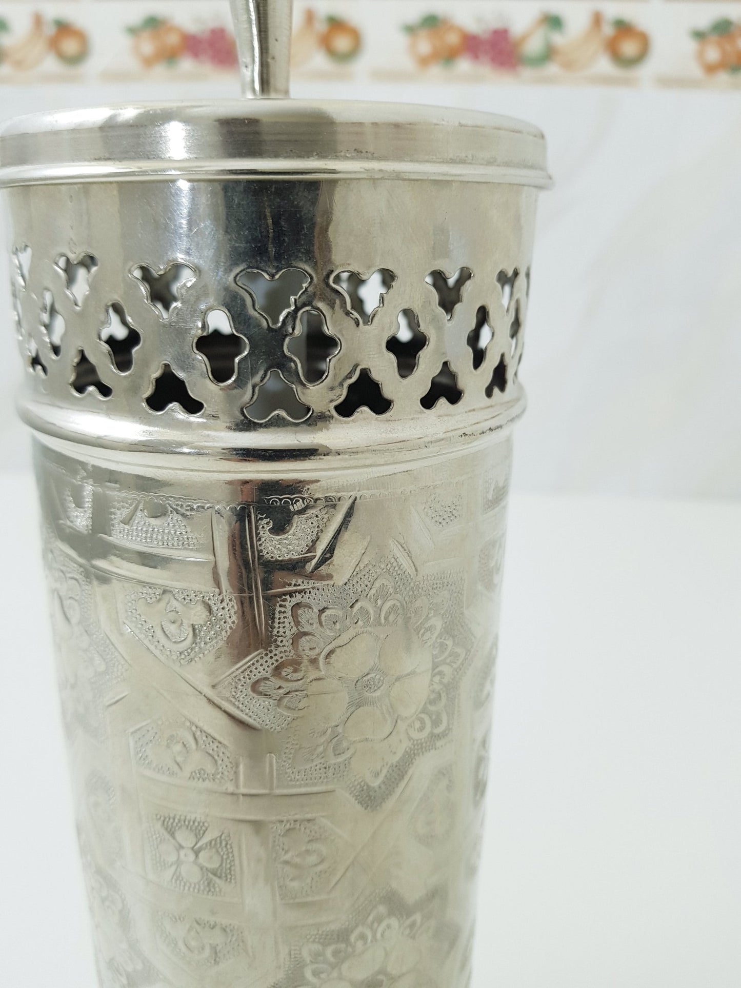 Silver toilet brush holder ; Engraved solid silver ; handmade toilet brush holder ;floor mount toilet brush holder