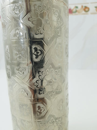 Silver toilet brush holder ; Engraved solid silver ; handmade toilet brush holder ;floor mount toilet brush holder