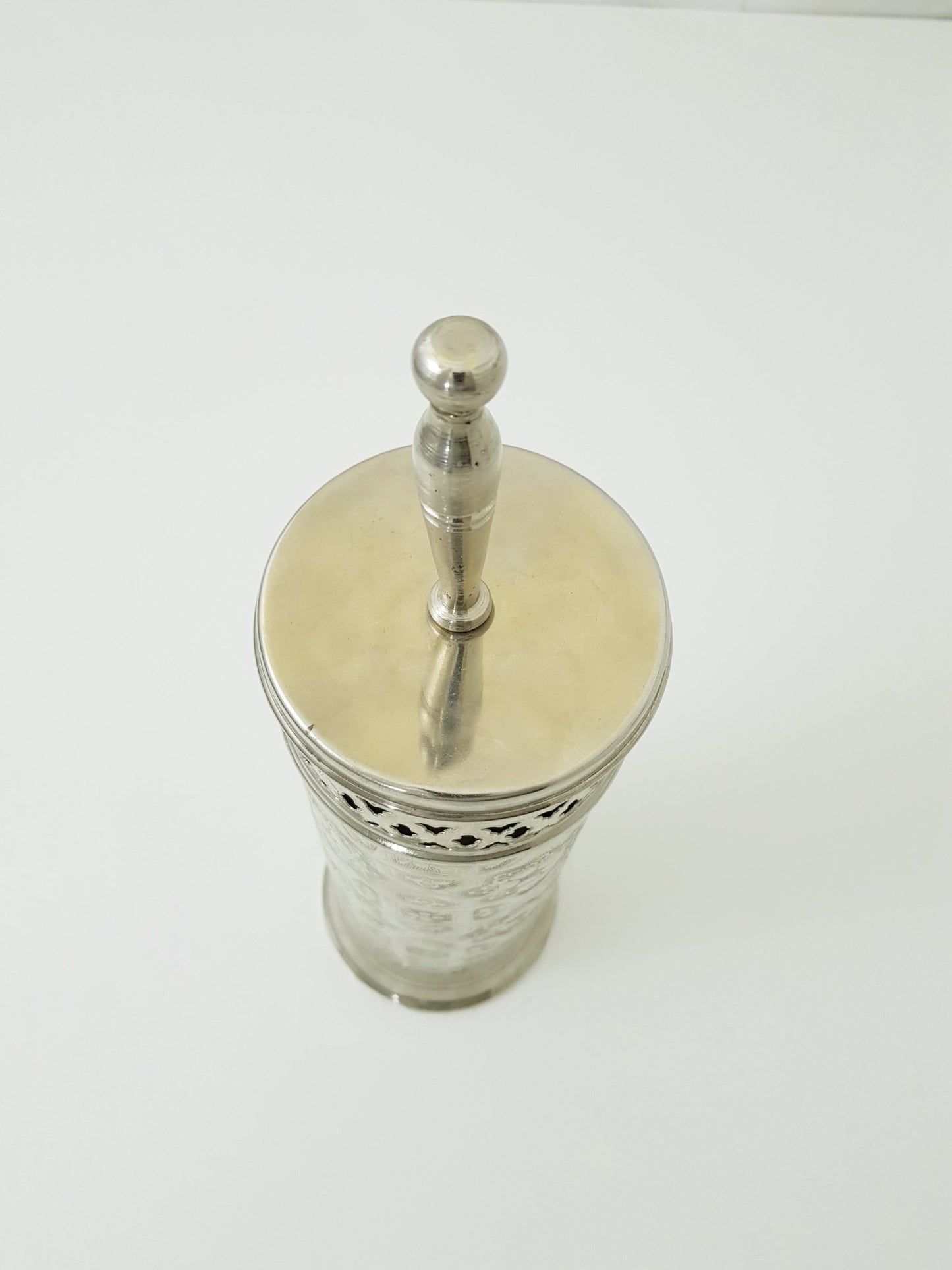 Silver toilet brush holder ; Engraved solid silver ; handmade toilet brush holder ;floor mount toilet brush holder