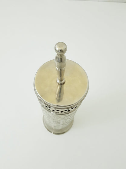 Silver toilet brush holder ; Engraved solid silver ; handmade toilet brush holder ;floor mount toilet brush holder