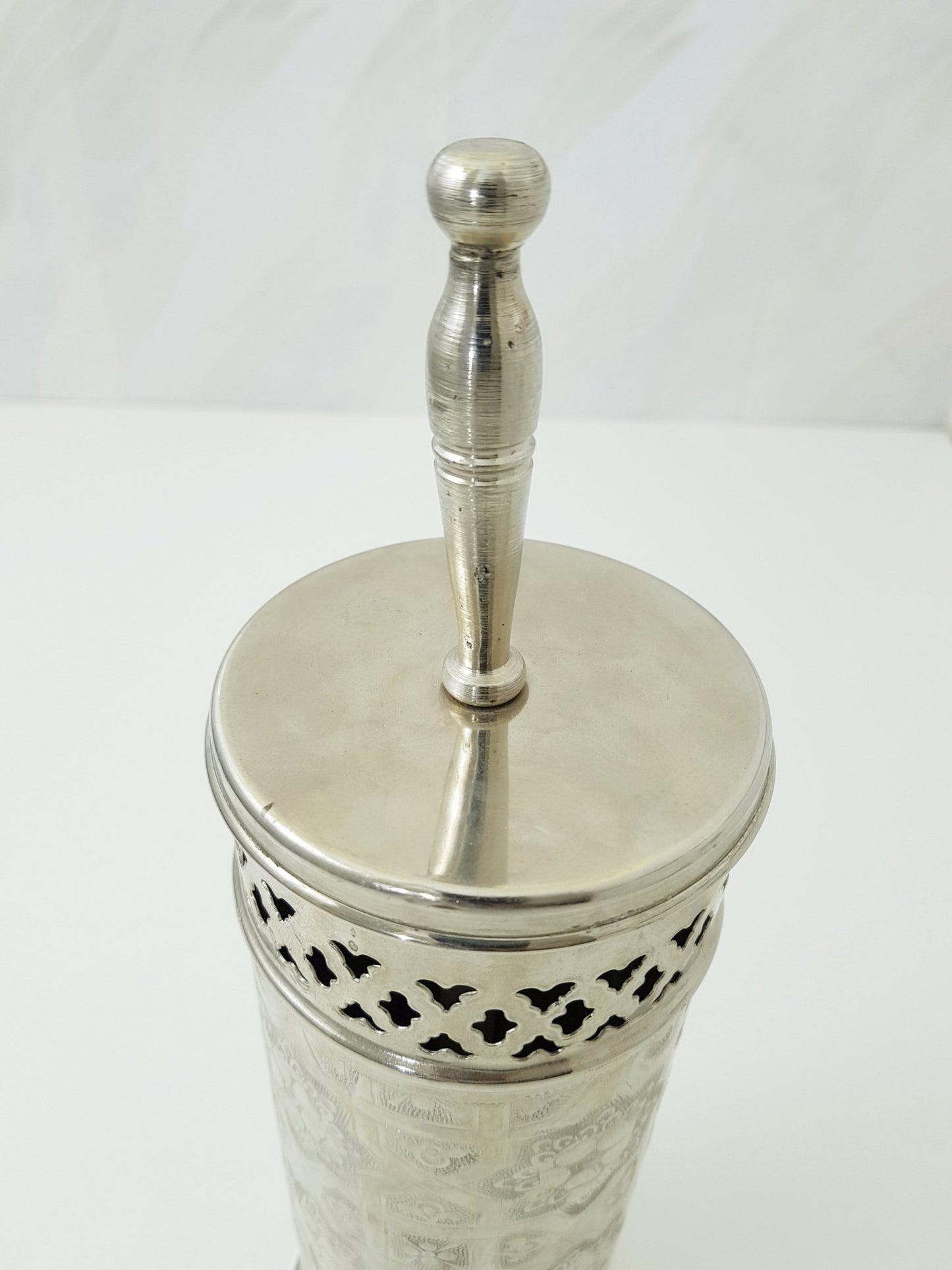 Silver toilet brush holder ; Engraved solid silver ; handmade toilet brush holder ;floor mount toilet brush holder