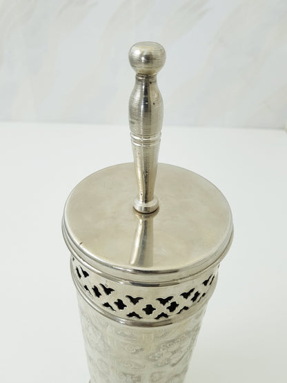 Silver toilet brush holder ; Engraved solid silver ; handmade toilet brush holder ;floor mount toilet brush holder
