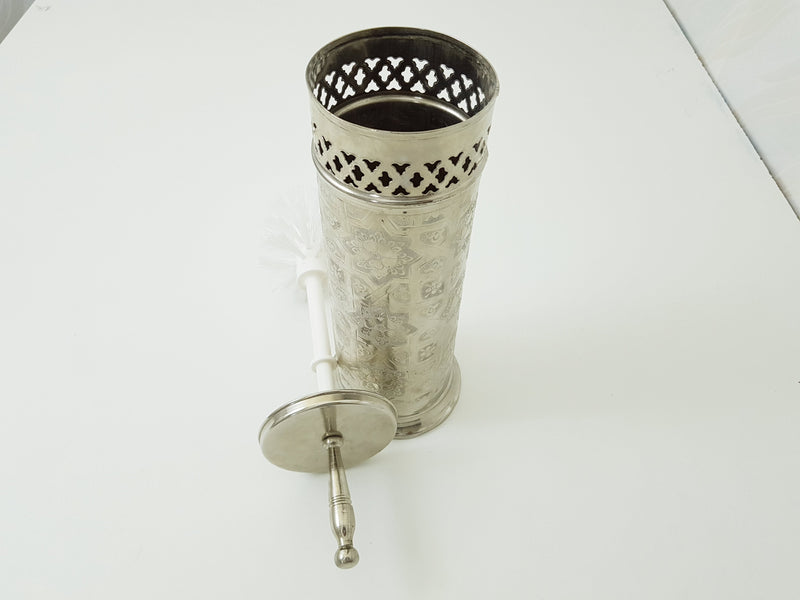 Silver toilet brush holder ; Engraved solid silver ; handmade toilet brush holder ;floor mount toilet brush holder