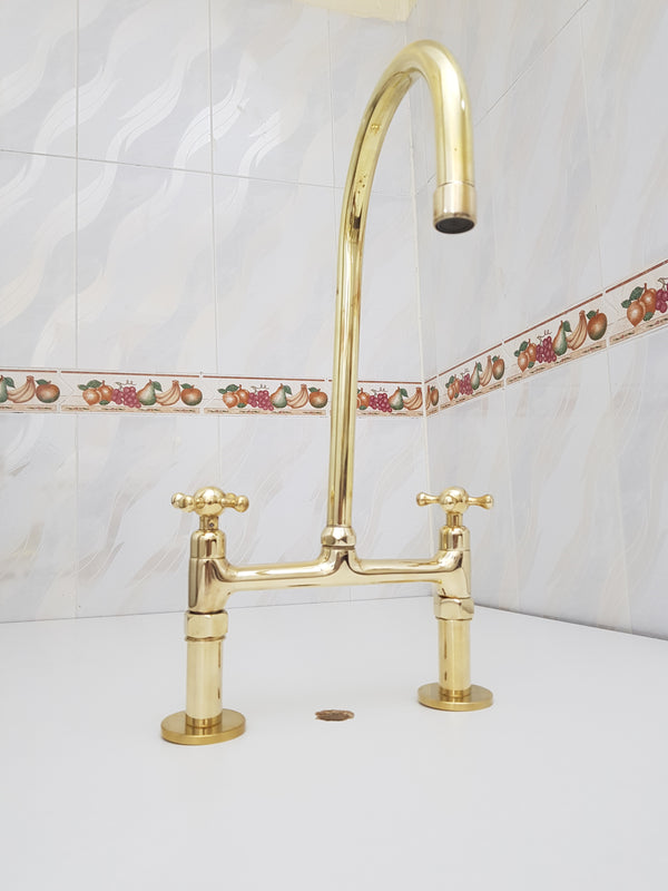 Brass Bridge Kitchen Faucet 8 inch spread