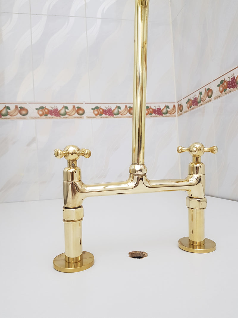 Brass Bridge Kitchen Faucet 8 inch spread