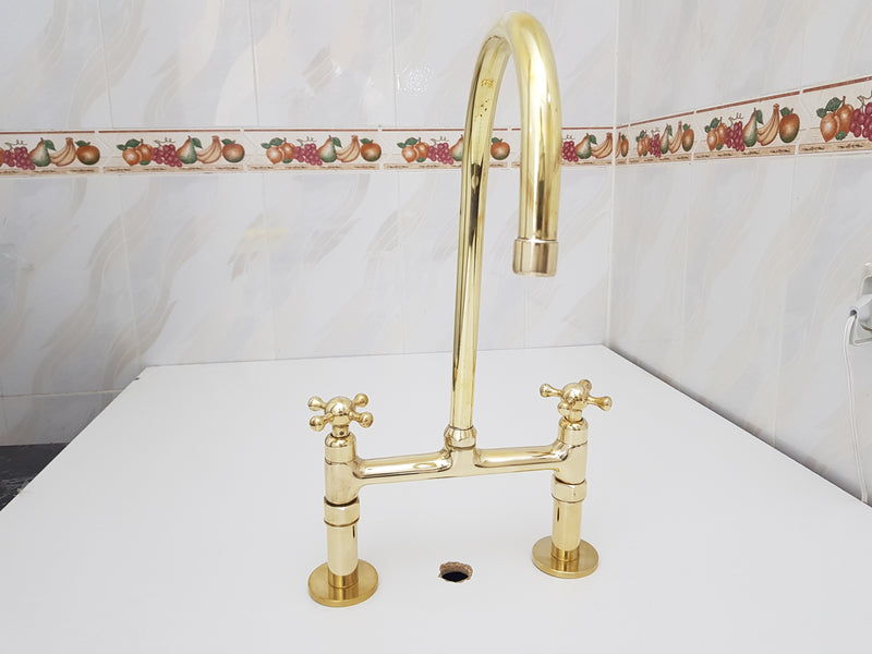 Brass Bridge Kitchen Faucet 8 inch spread