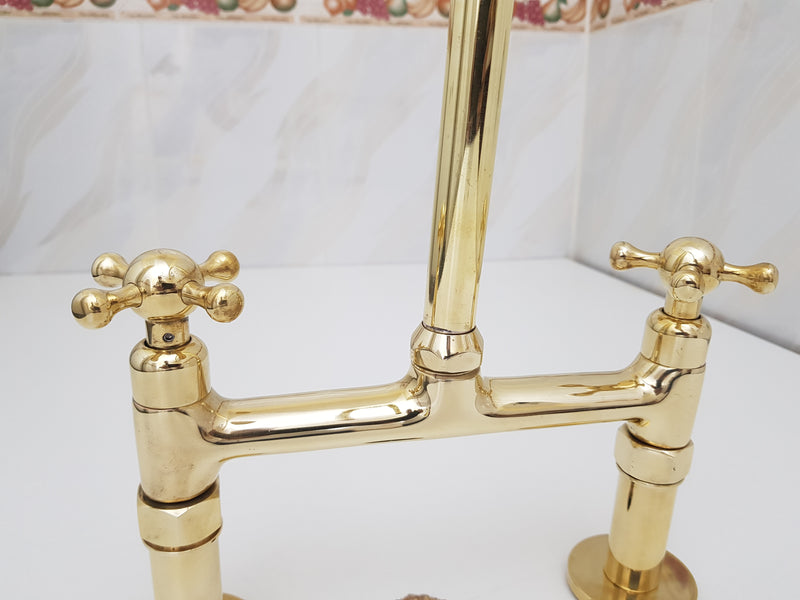 Brass Bridge Kitchen Faucet 8 inch spread