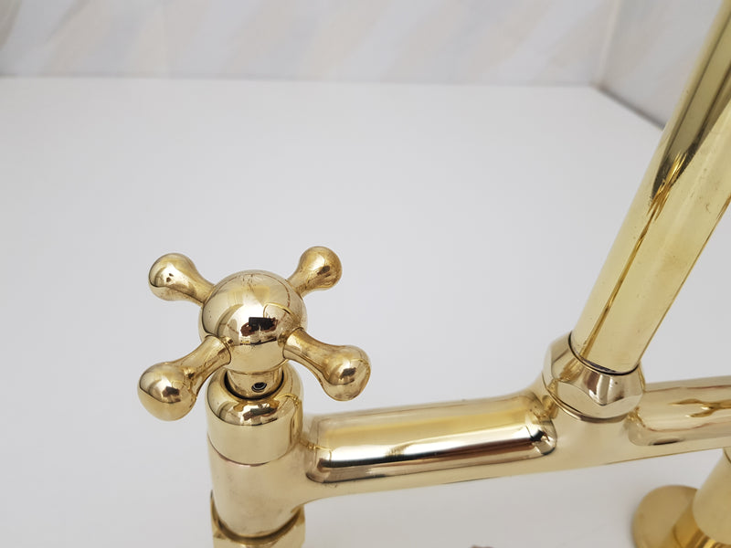 Brass Bridge Kitchen Faucet 8 inch spread