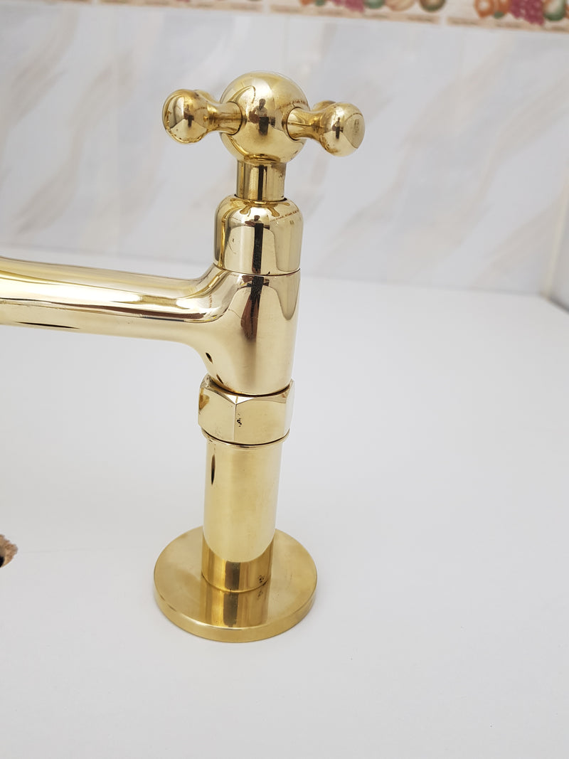 Brass Bridge Kitchen Faucet 8 inch spread