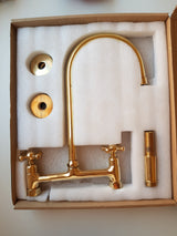 Brass Bridge Faucet - Antique Brass Kitchen Faucet with sprayer