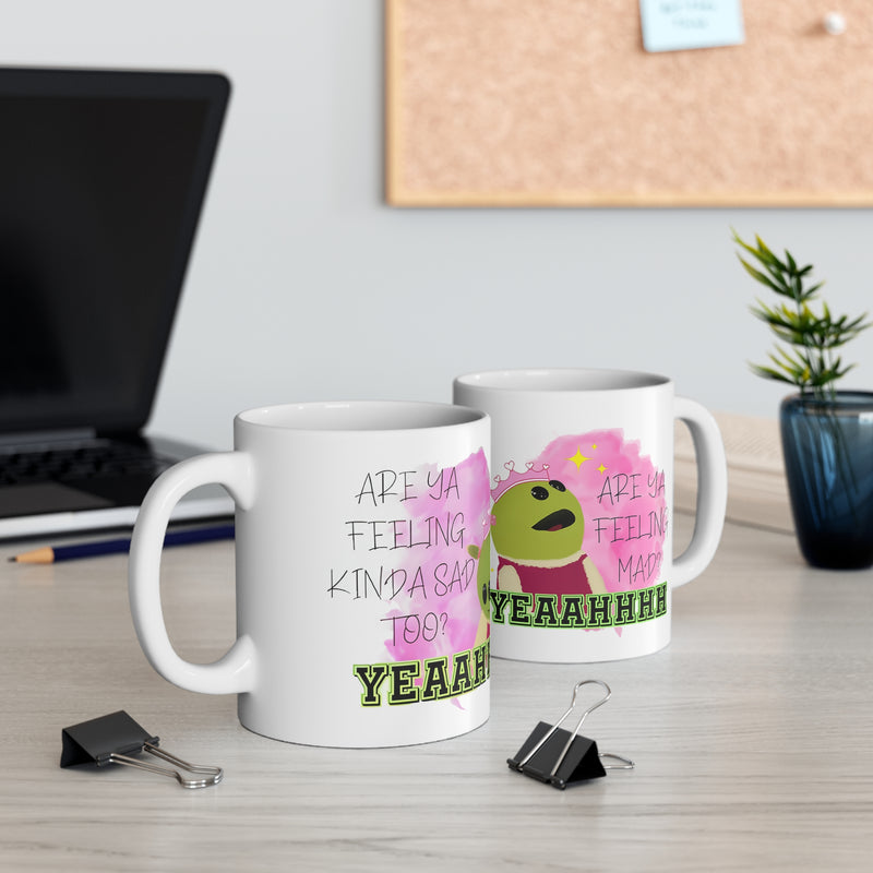 Funny Frog Meme Mug, Are Ya Feeling Mad? Unique Office Coffee Cup, Sarcastic Humor Tea Mug, Desk Decor