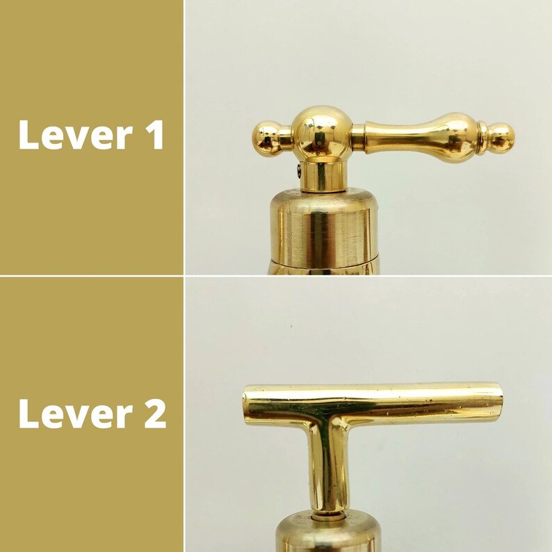 Unlacquered Brass Bridge Kitchen Faucet With Sprayer, Cold Water Tap, and Lever Handles