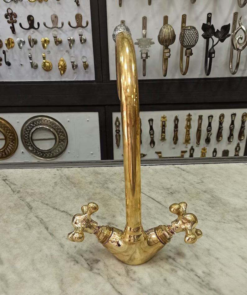 Moroccan Brass Gold Colour Faucet Tap,Kitchen Faucet,Brass Wash Basin Faucet,Swan Neck Brass Faucet,Gooseneck Faucet