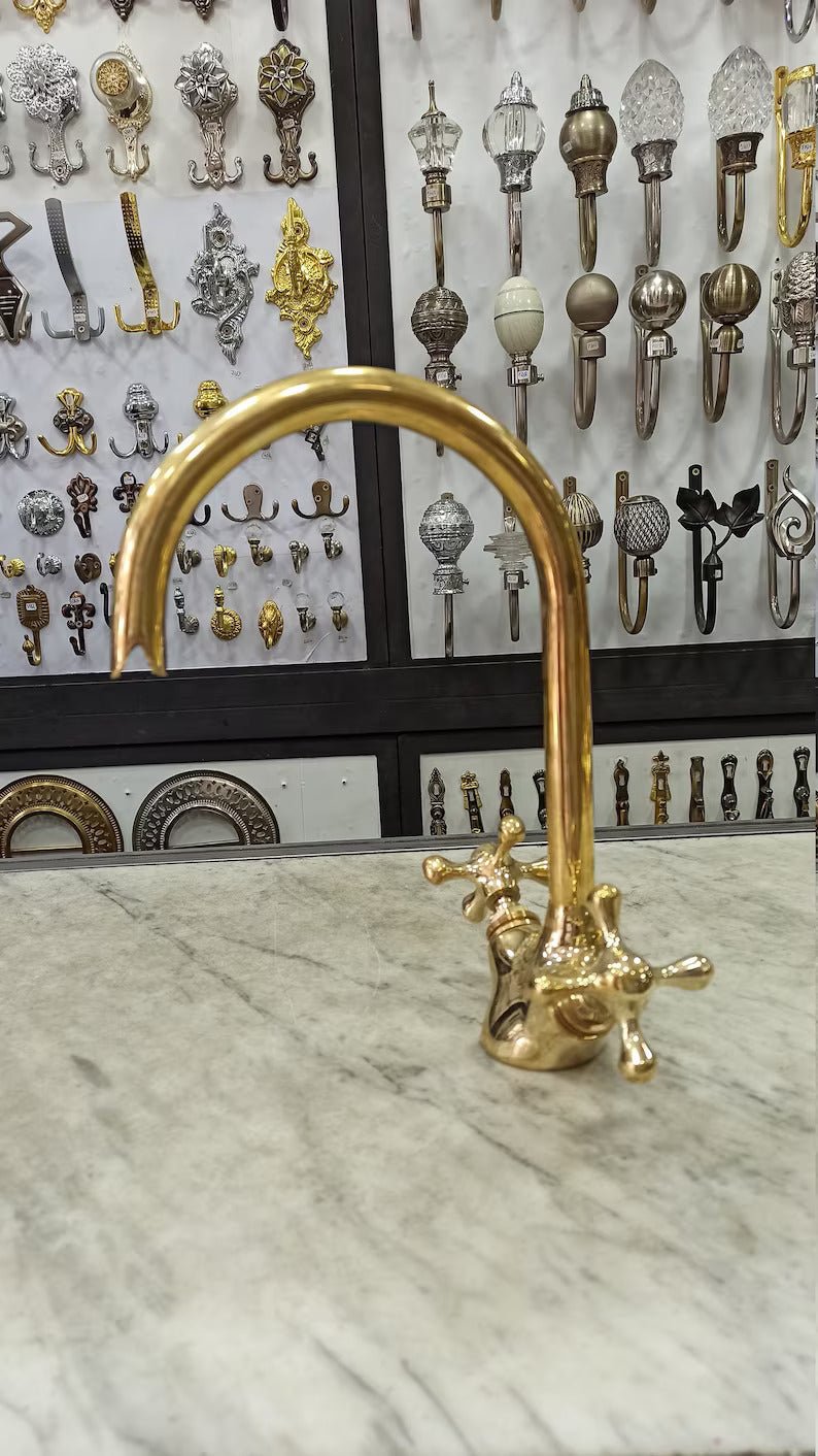 Moroccan Brass Gold Colour Faucet Tap,Kitchen Faucet,Brass Wash Basin Faucet,Swan Neck Brass Faucet,Gooseneck Faucet