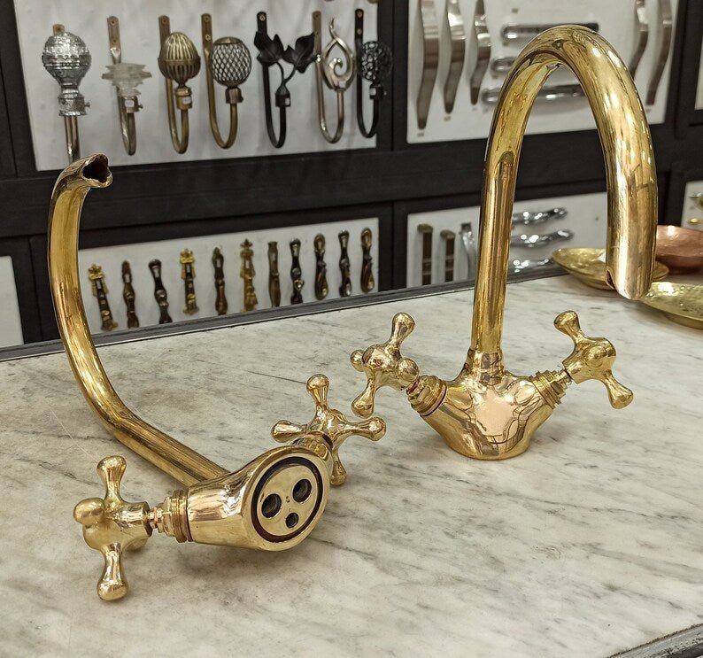 Moroccan Brass Gold Colour Faucet Tap,Kitchen Faucet,Brass Wash Basin Faucet,Swan Neck Brass Faucet,Gooseneck Faucet