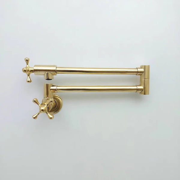 Unlacquered Brass Pot Filler with Cross Handle, Kitchen Pot Filler, Wall Mount Antique Pot Filler, Pasta Faucet, Double Joint Swing Arms