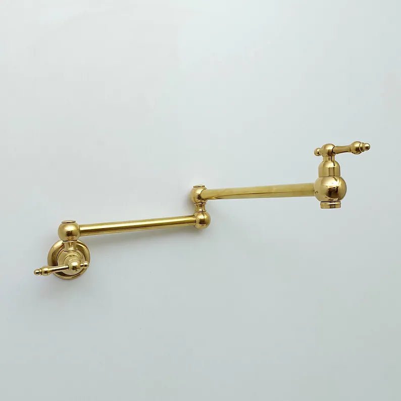 Unlacquered Brass Pot Filler with Lever Handle, Kitchen Brass Pot Filler, Antique Brass Pot Filler, Pasta Faucet, Wall Mount Brass Faucet