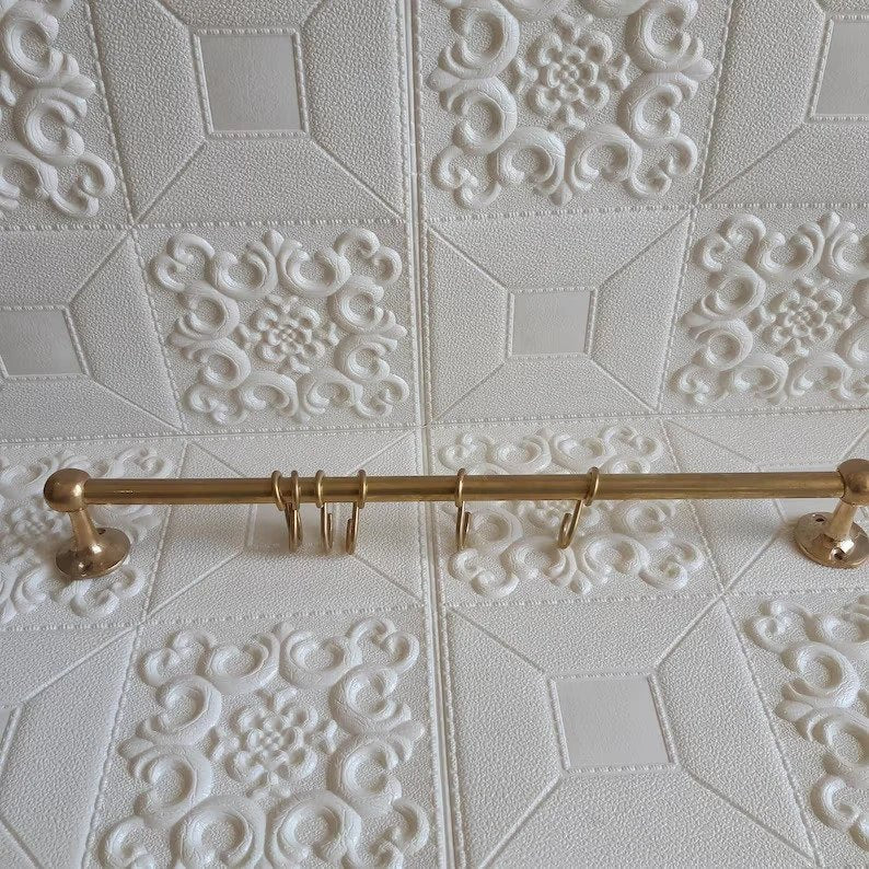 Unlacquered Brass Pot Rail with Hooks