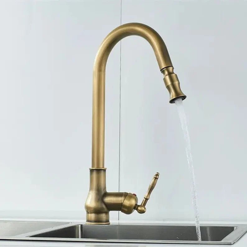 Antique Brass Pull-Out Kitchen Faucet