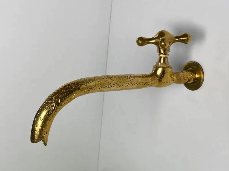 Unlacquered brass wall faucet Solid Brass Cold Water Wall Faucet Single Handle Brass Wall Water Tap Farmhouse Outdoor Wall Brass Faucet