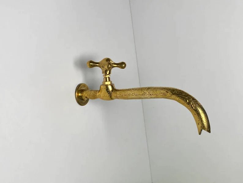 Unlacquered brass wall faucet Solid Brass Cold Water Wall Faucet Single Handle Brass Wall Water Tap Farmhouse Outdoor Wall Brass Faucet