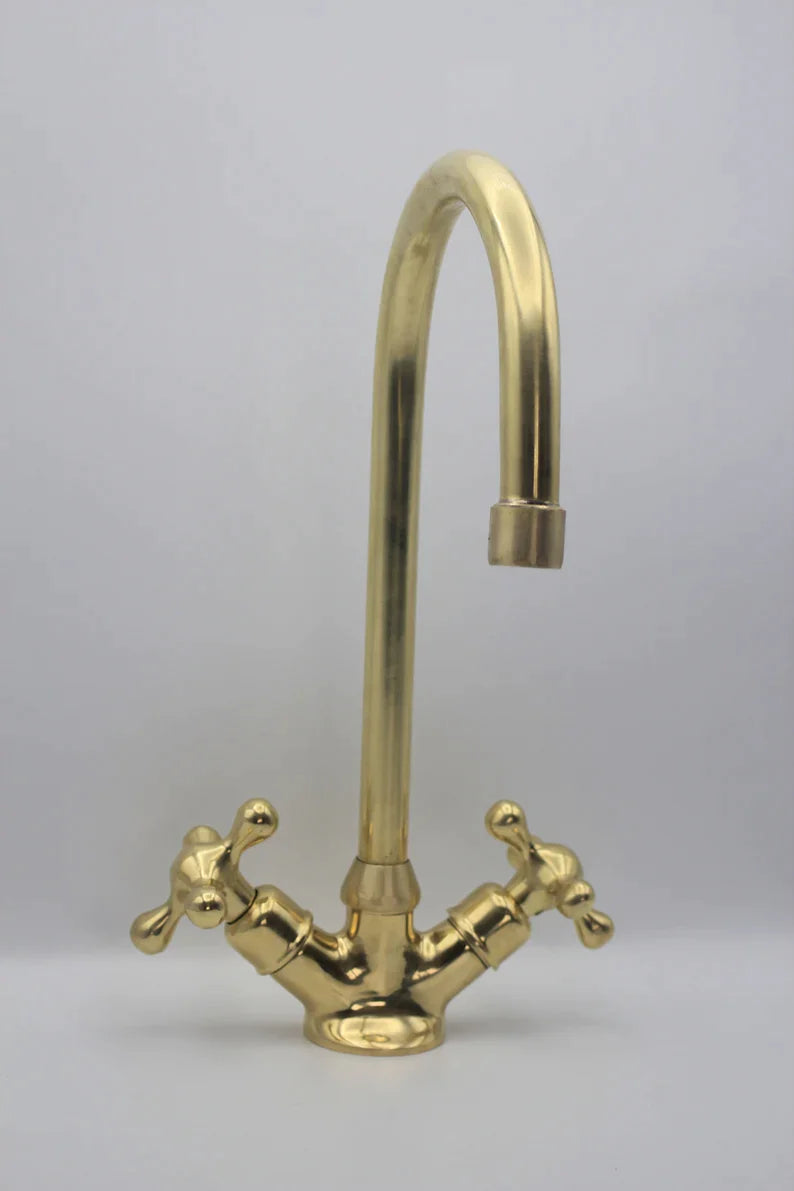 Gooseneck Bathroom Solid Brass Faucet, Unlacquered Brass Single hole Faucet , Kitchen Faucet Bathroom ,360 degree swivel spout