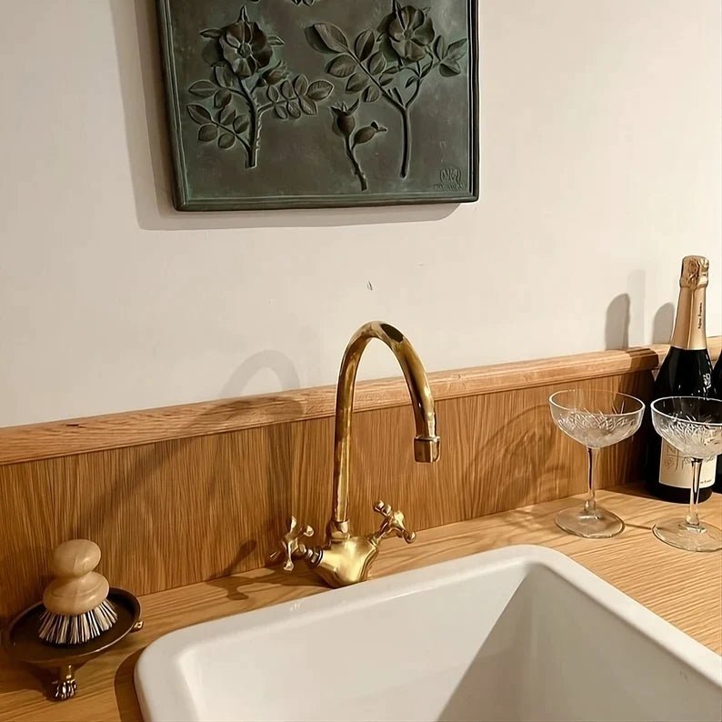 Gooseneck Bathroom Solid Brass Faucet, Unlacquered Brass Single hole Faucet , Kitchen Faucet Bathroom ,360 degree swivel spout