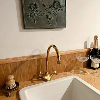 Gooseneck Bathroom Solid Brass Faucet, Unlacquered Brass Single hole Faucet , Kitchen Faucet Bathroom ,360 degree swivel spout