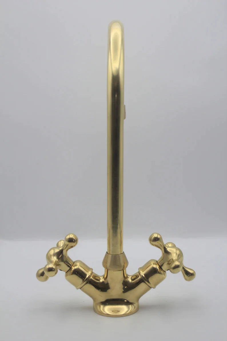 Gooseneck Bathroom Solid Brass Faucet, Unlacquered Brass Single hole Faucet , Kitchen Faucet Bathroom ,360 degree swivel spout