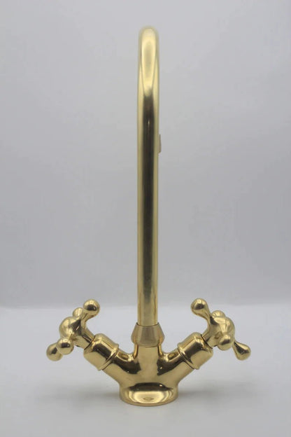 Gooseneck Bathroom Solid Brass Faucet, Unlacquered Brass Single hole Faucet , Kitchen Faucet Bathroom ,360 degree swivel spout