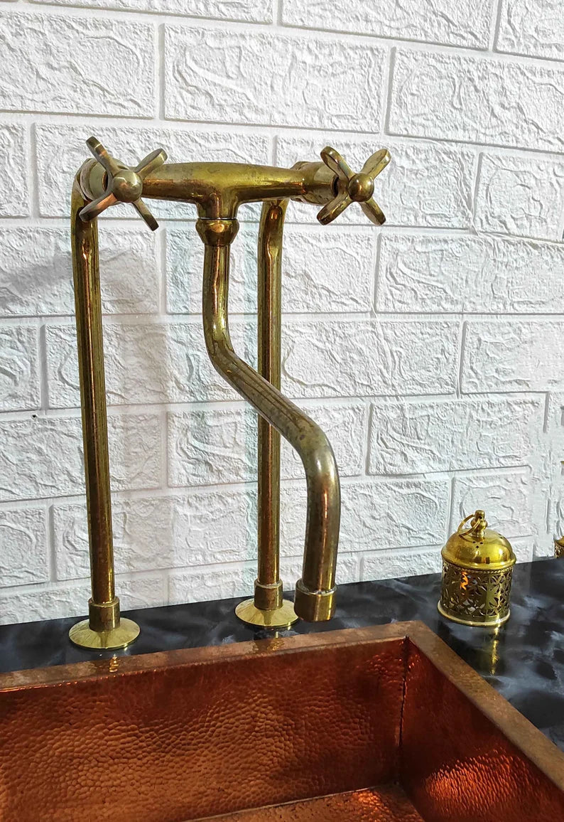 Unlacquered Brass Antique Kitchen  bridge Faucet with long Legs
