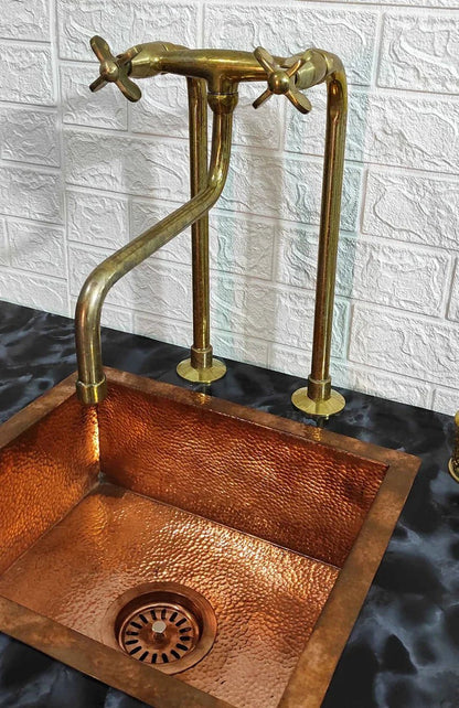 Unlacquered Brass Antique Kitchen  bridge Faucet with long Legs