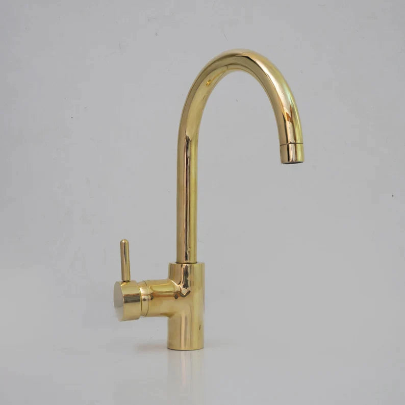 Unlacquered Brass Single Hole Faucet, Mixer Lever Handles, Bathroom and Kitchen Faucet