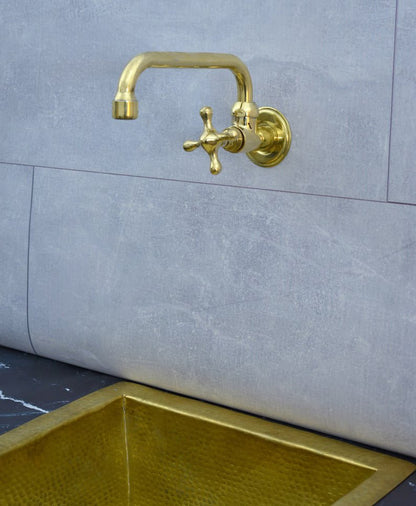 Solid Brass Single handle Kitchen Faucet, Unlacquered Brass Cold Faucet with Cross Handle